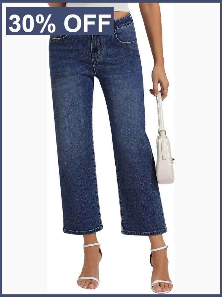 Mid Rise Straight Leg Jeans Stretchy With Pockets Casual Denim